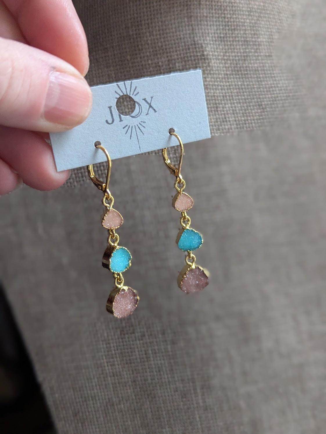 Peach, Aqua, Mauve Druzy Trio