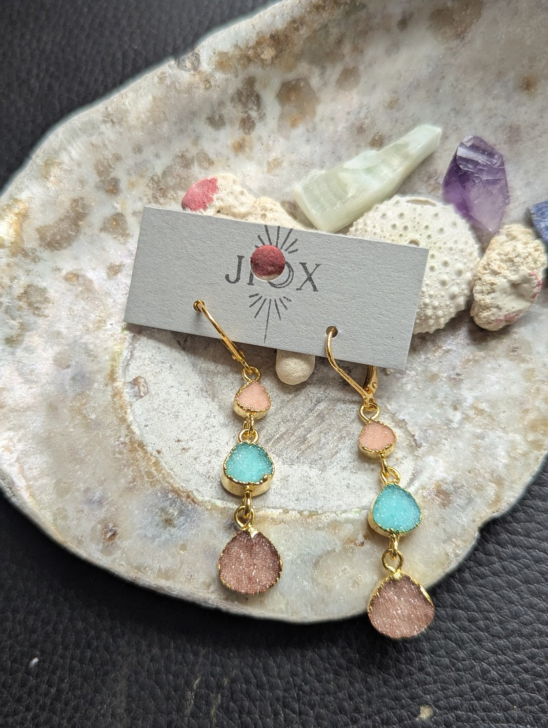 Peach, Aqua, Mauve Druzy Trio