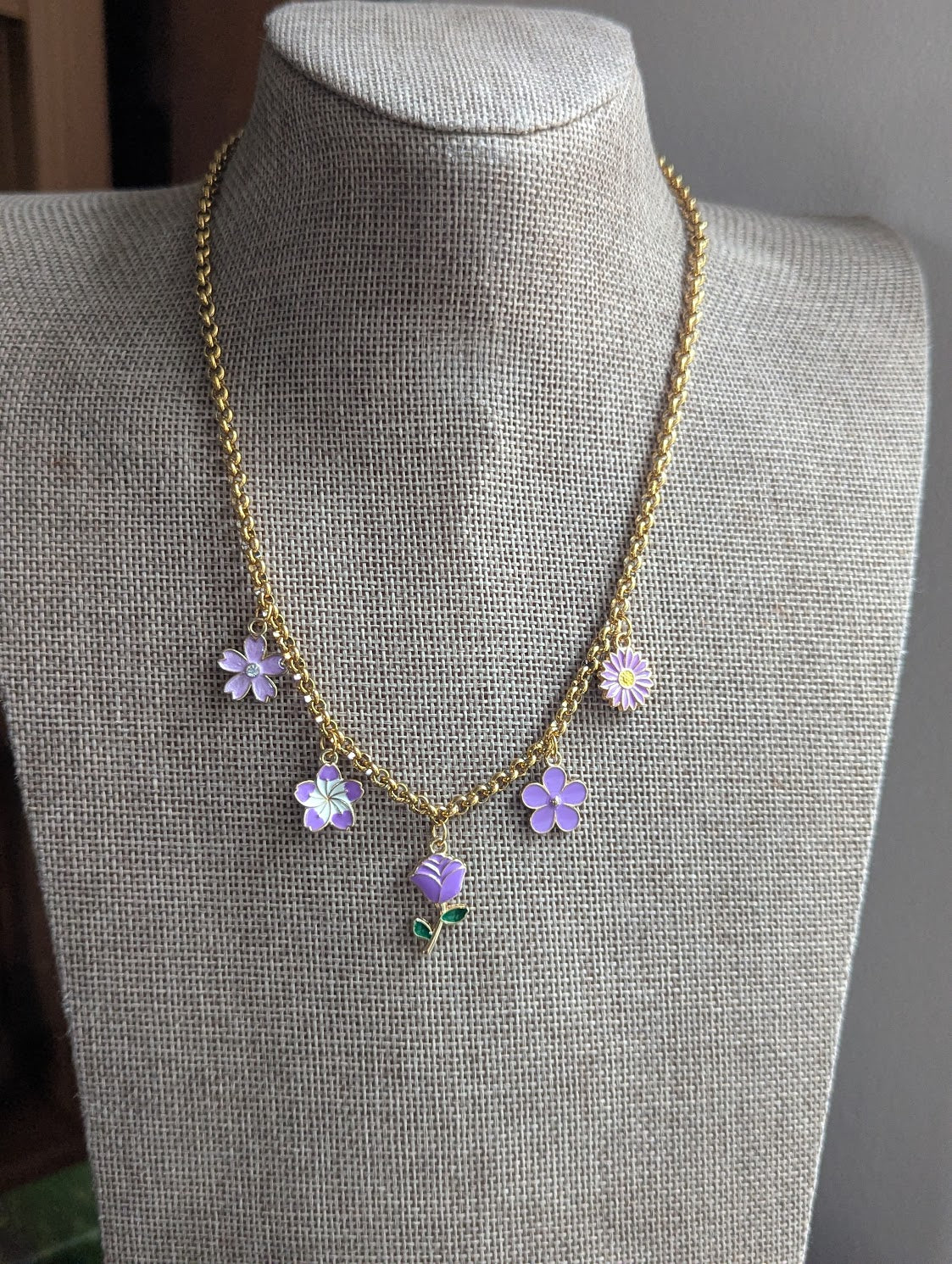 Purple Flower Charm Necklace