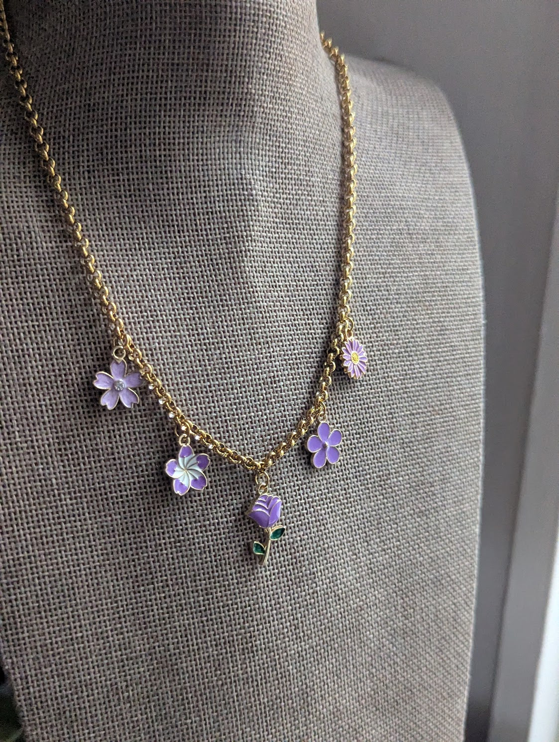 Purple Flower Charm Necklace