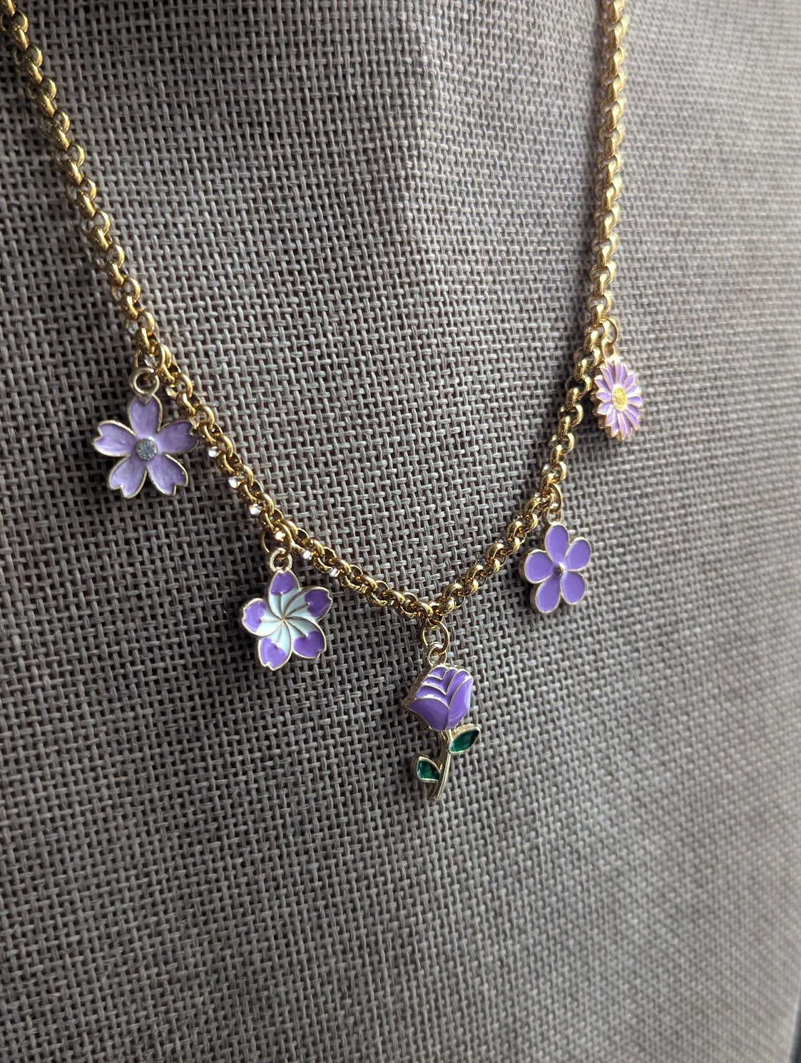 Purple Flower Charm Necklace