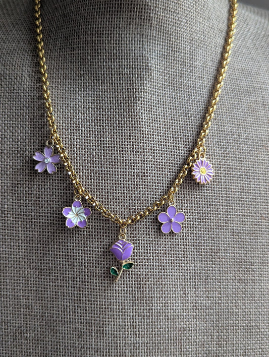Purple Flower Charm Necklace