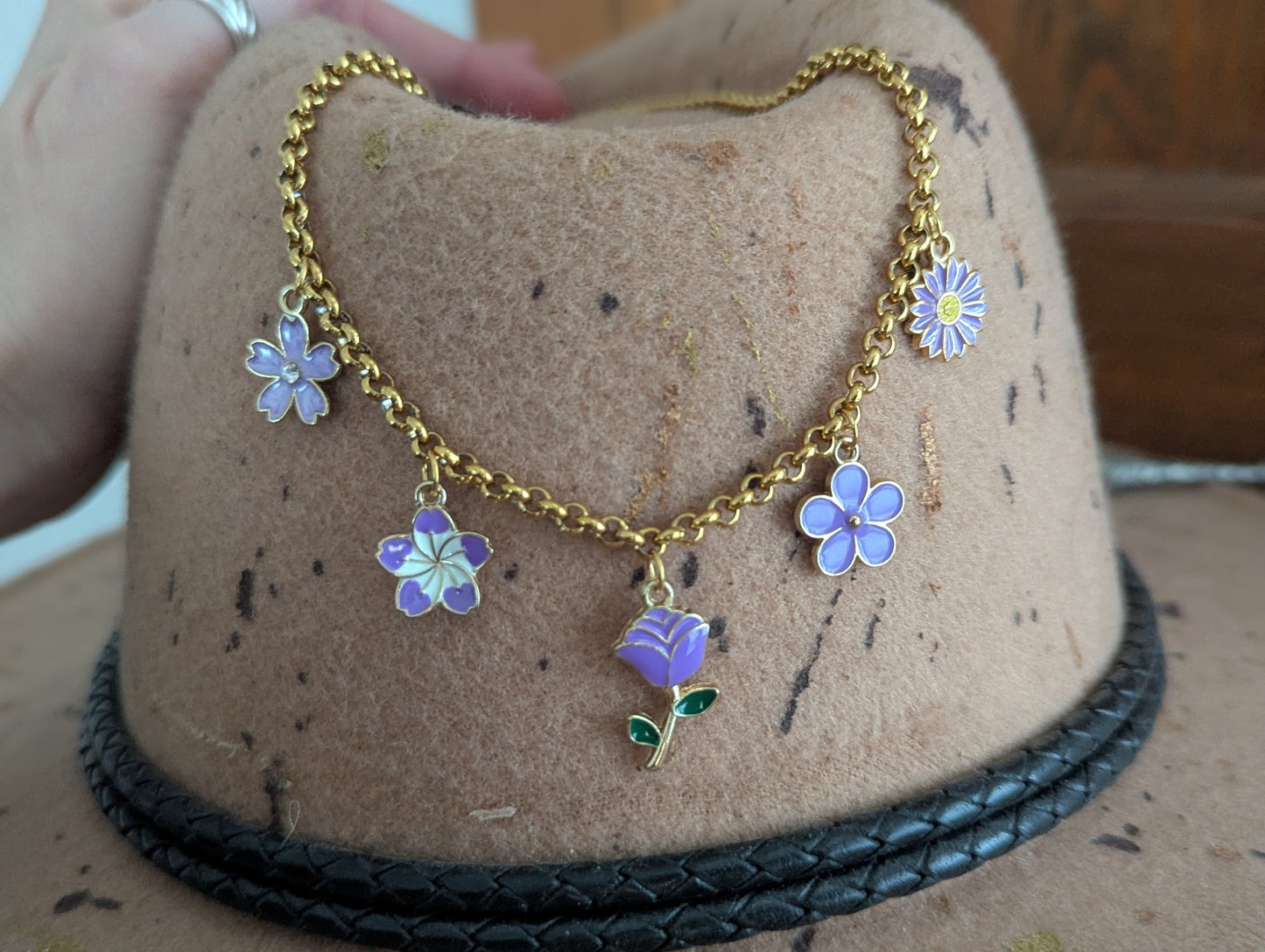 Purple Flower Charm Necklace