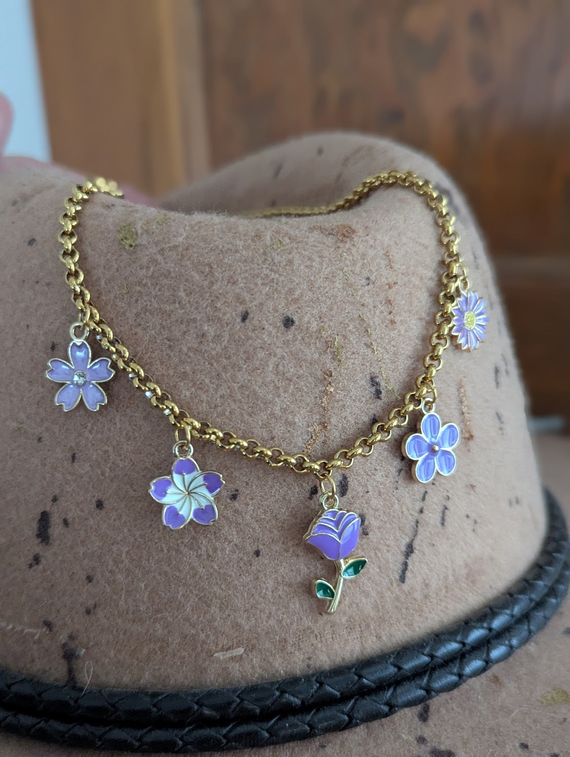 Purple Flower Charm Necklace