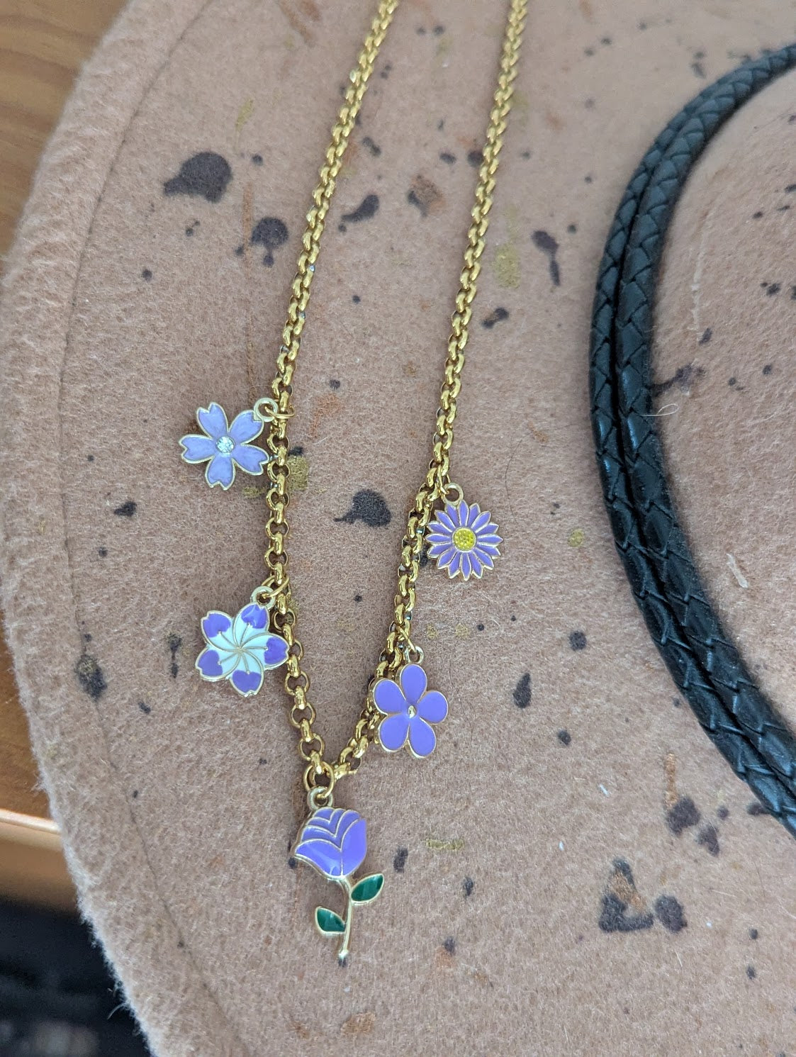 Purple Flower Charm Necklace