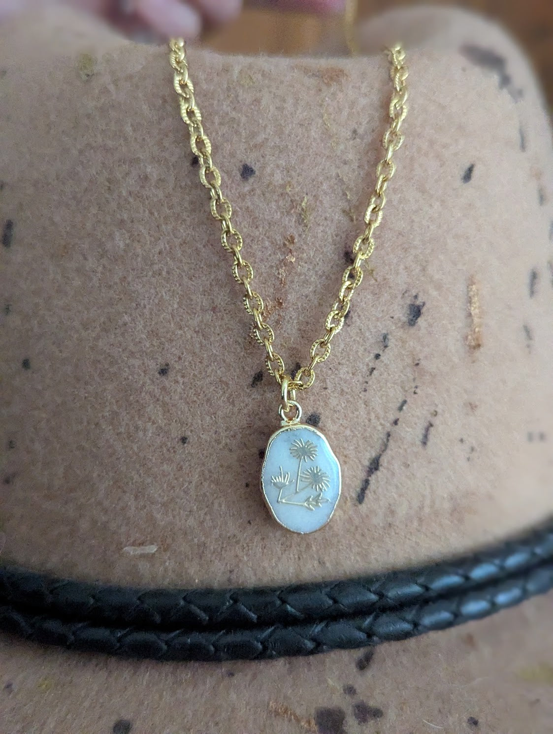 White Jade Gold Flower Necklace