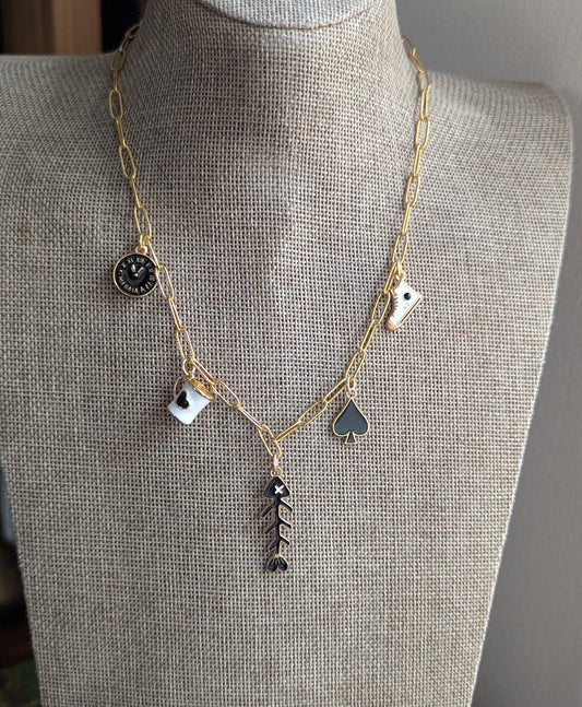Black and White Mixed Charm Gold Necklace