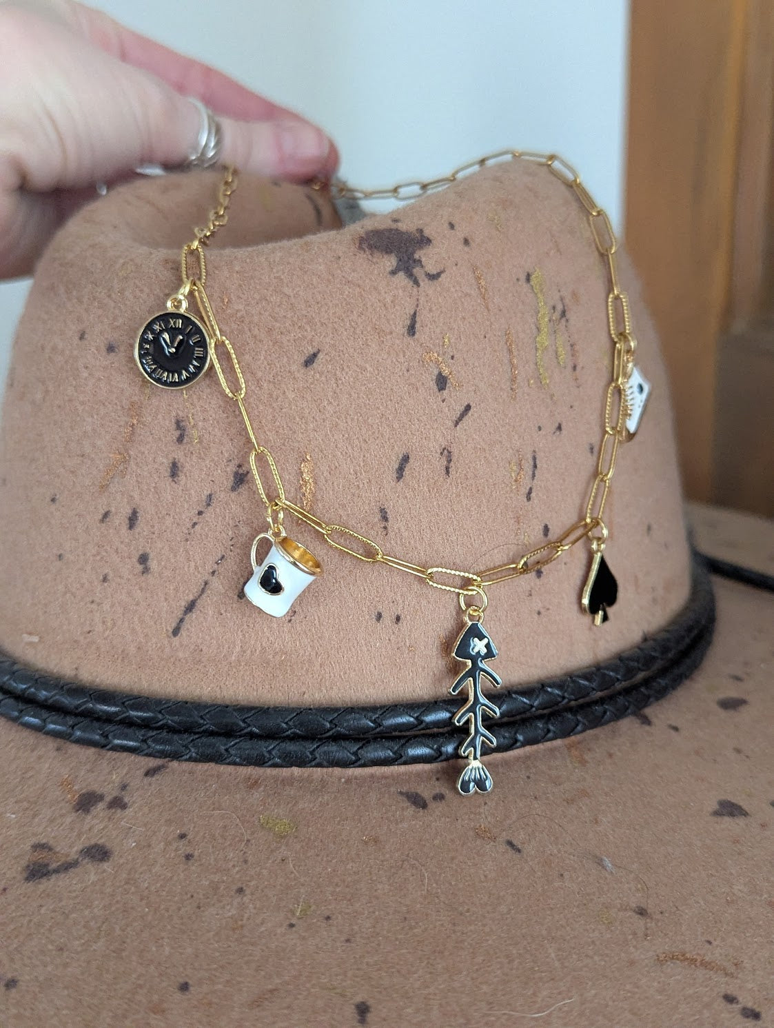 Black and White Mixed Charm Gold Necklace