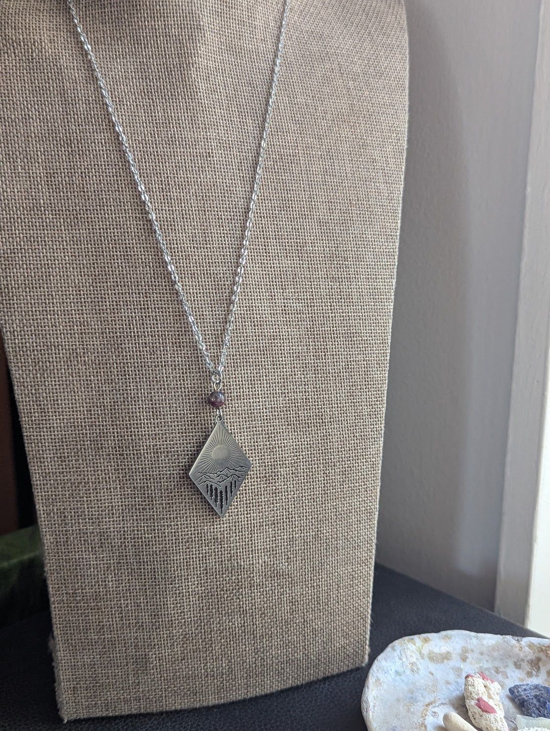 Silver Sun Mountainscape Eudialyte Necklace