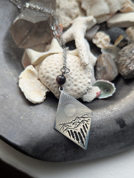 Silver Sun Mountainscape Eudialyte Necklace