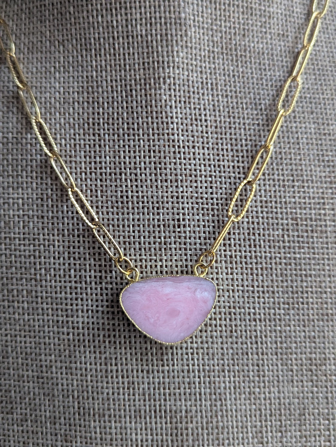 Pink Opal Gold Paperclip Necklace