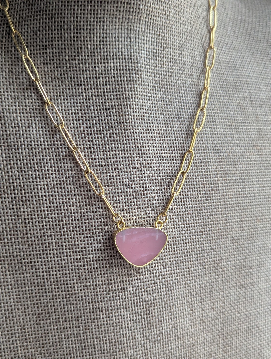 Pink Opal Gold Paperclip Necklace