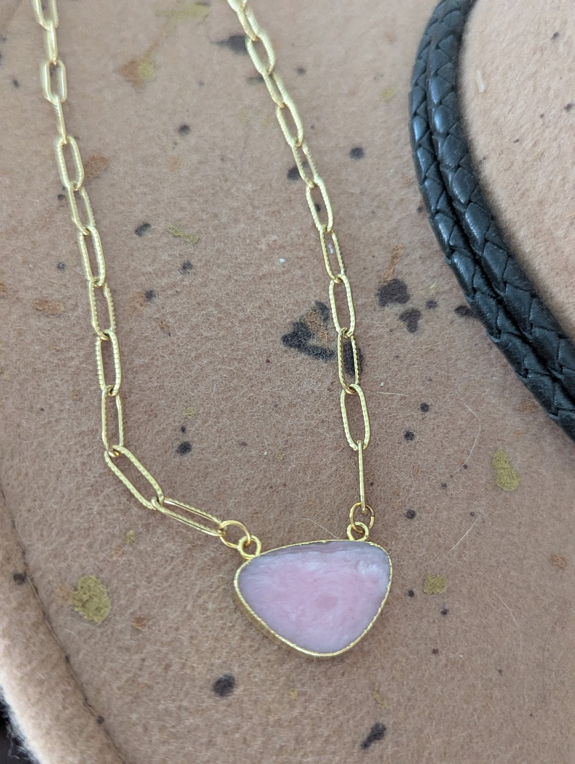 Pink Opal Gold Paperclip Necklace