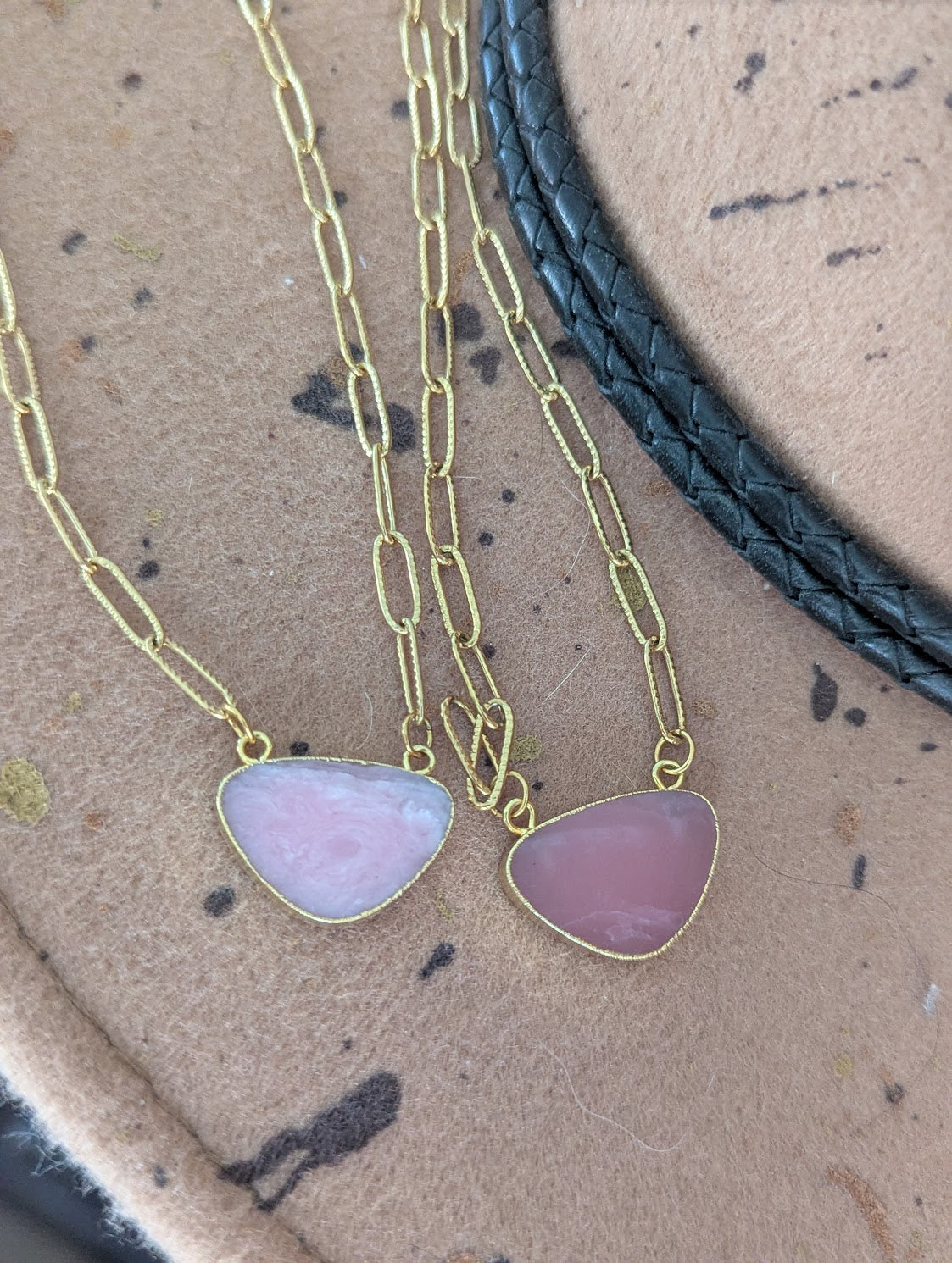 Pink Opal Gold Paperclip Necklace