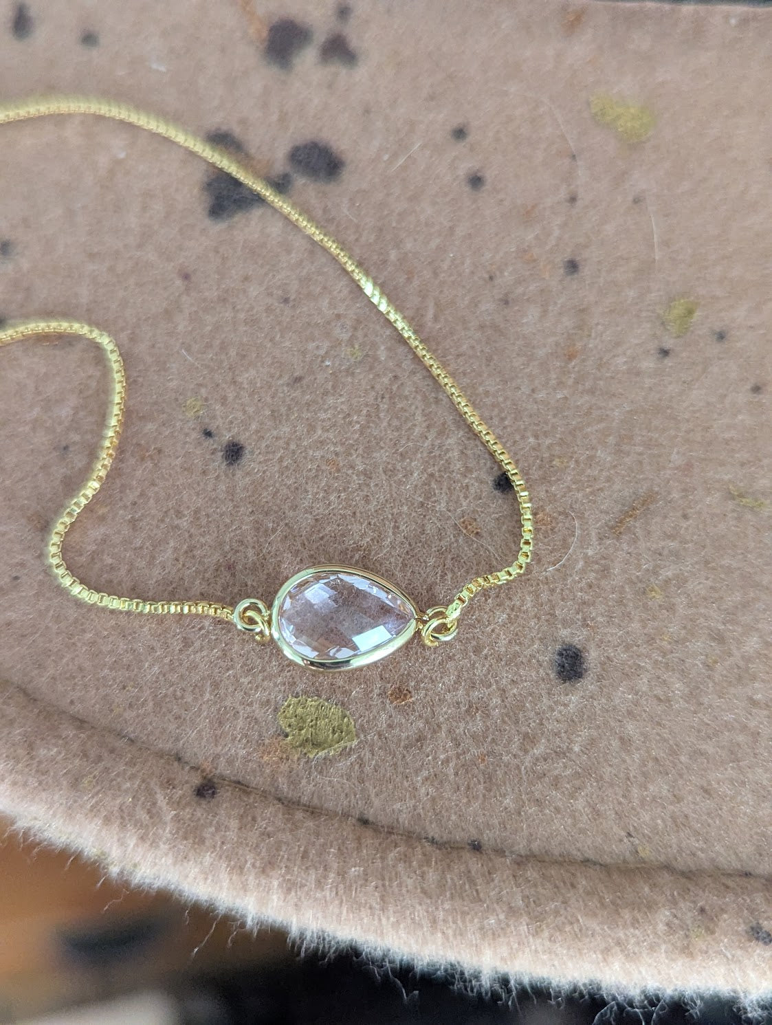 Pink Faceted Tear Drop Quartz Gold Slider Bracelet