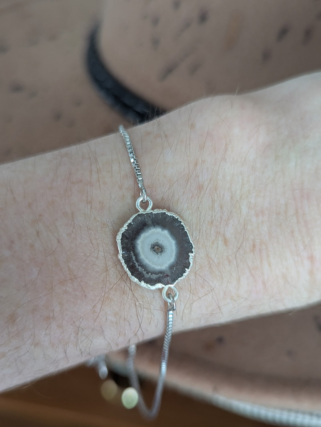 White and Gray Agate Silver Slider Bracelet