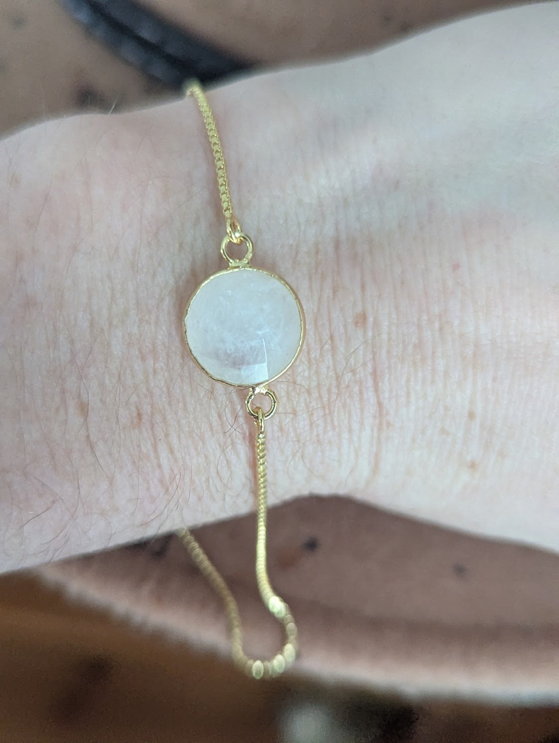 Faceted Round Moonstone Gold Slider Bracelet