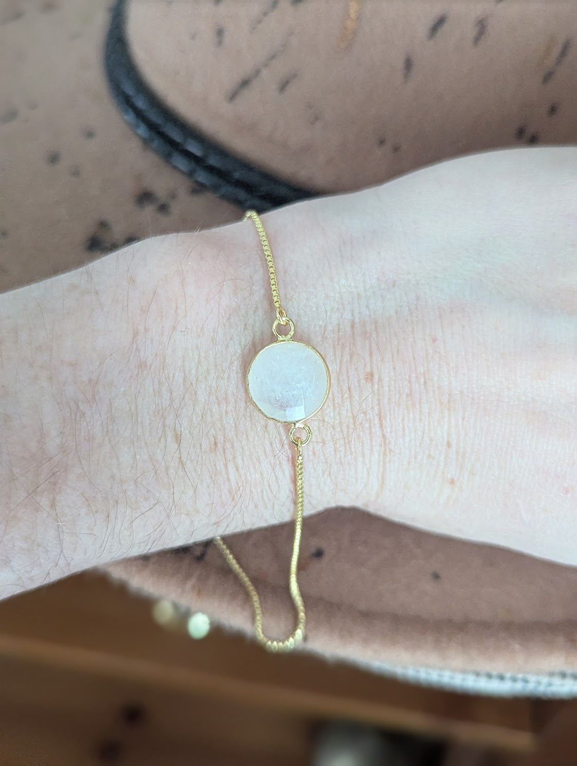 Faceted Round Moonstone Gold Slider Bracelet