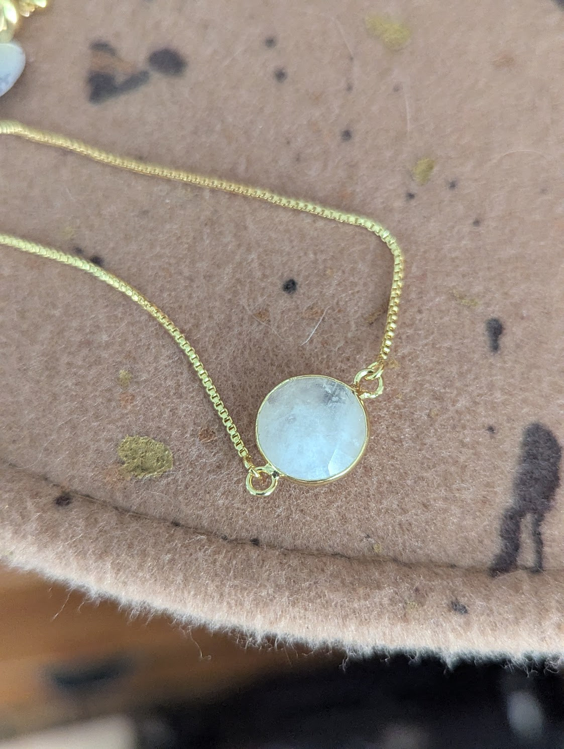 Faceted Round Moonstone Gold Slider Bracelet