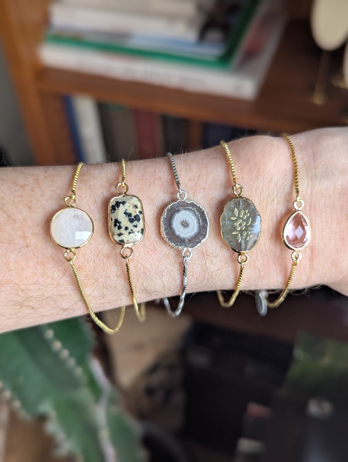 White and Gray Agate Silver Slider Bracelet