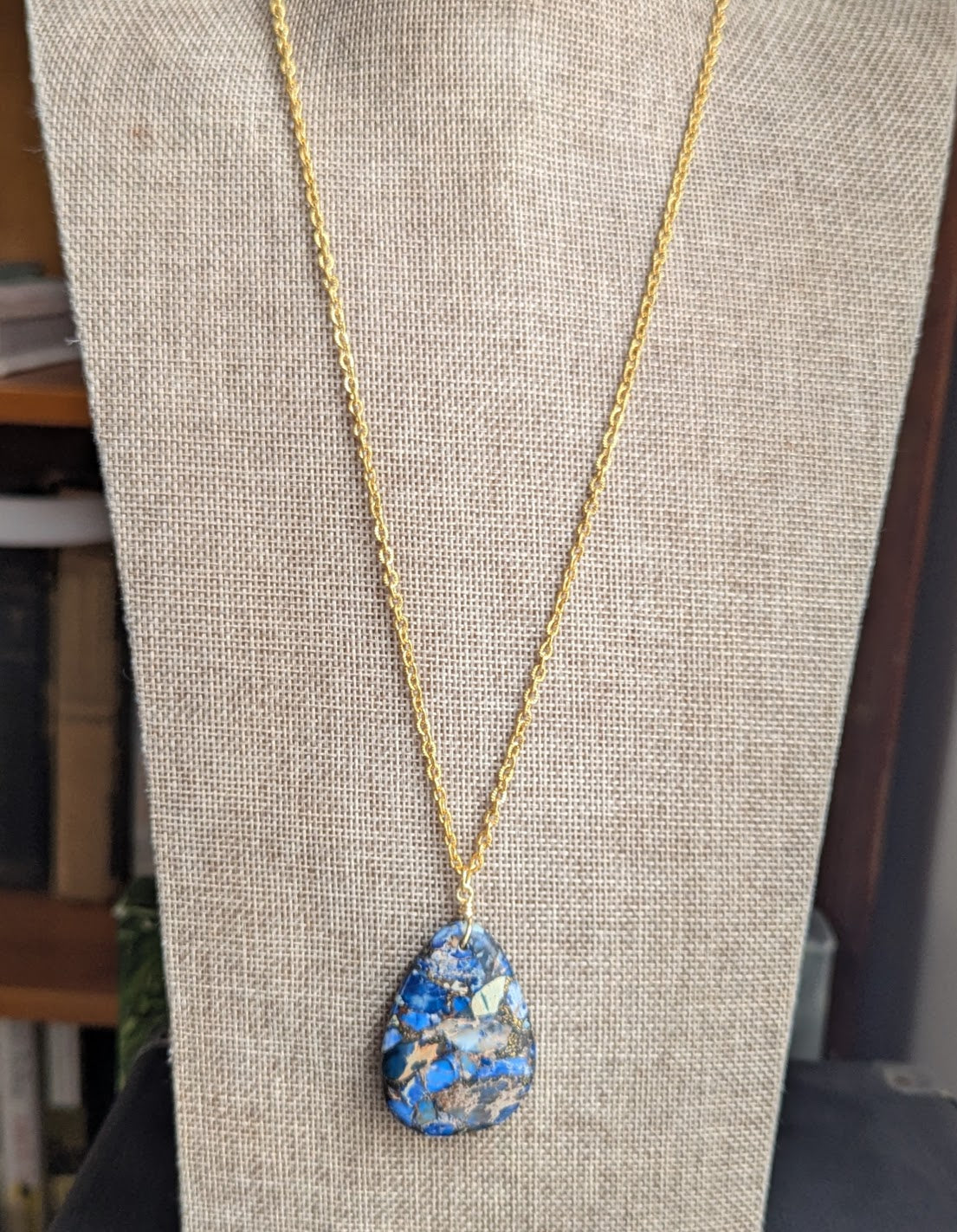 Blue Sea Sediment Jasper Gold Necklace