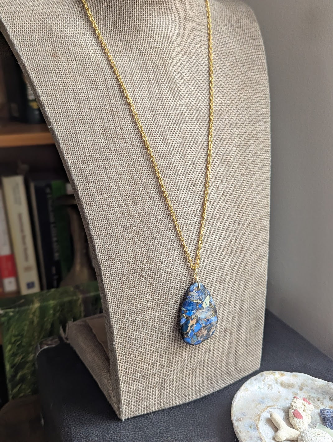 Blue Sea Sediment Jasper Gold Necklace