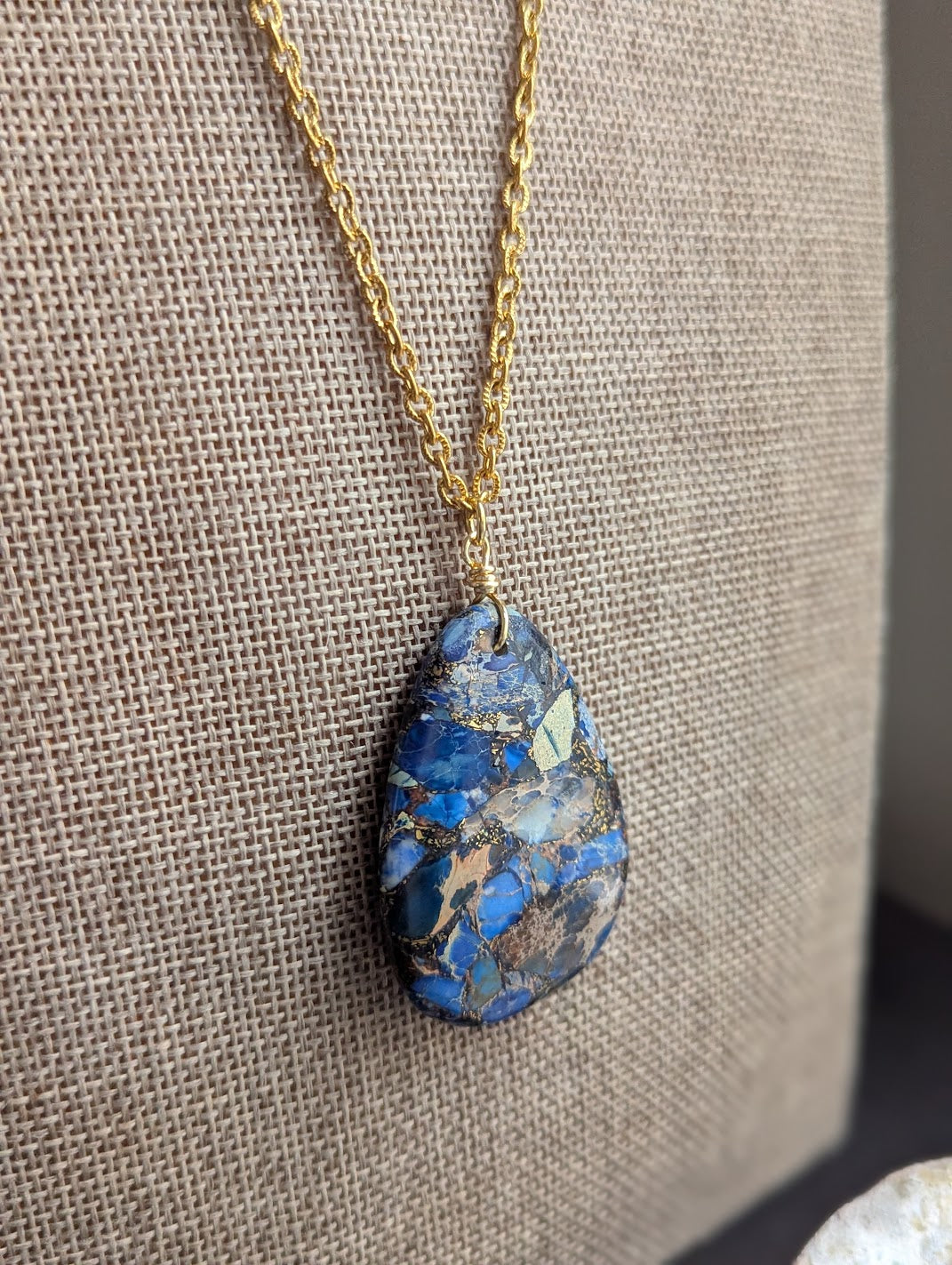 Blue Sea Sediment Jasper Gold Necklace