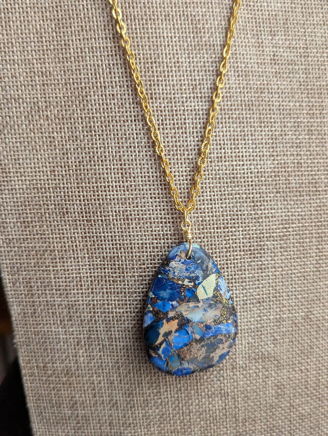 Blue Sea Sediment Jasper Gold Necklace