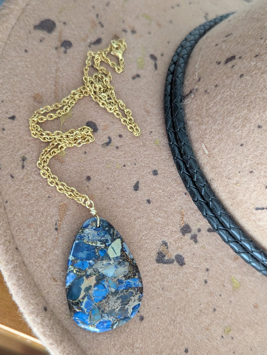 Blue Sea Sediment Jasper Gold Necklace