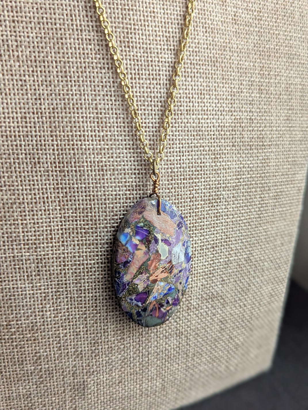 Purple Sea Sediment Jasper Brass Necklace