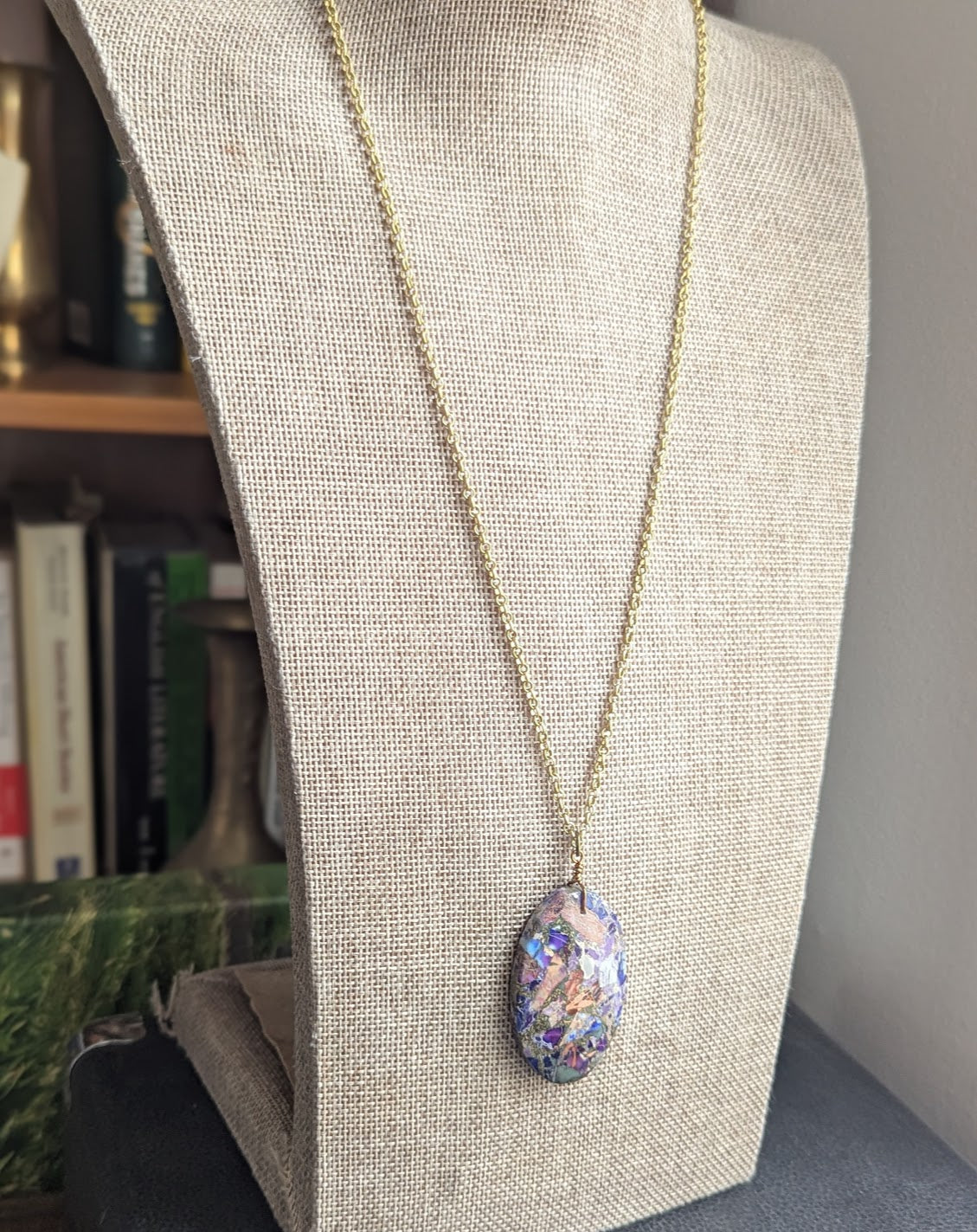 Purple Sea Sediment Jasper Brass Necklace