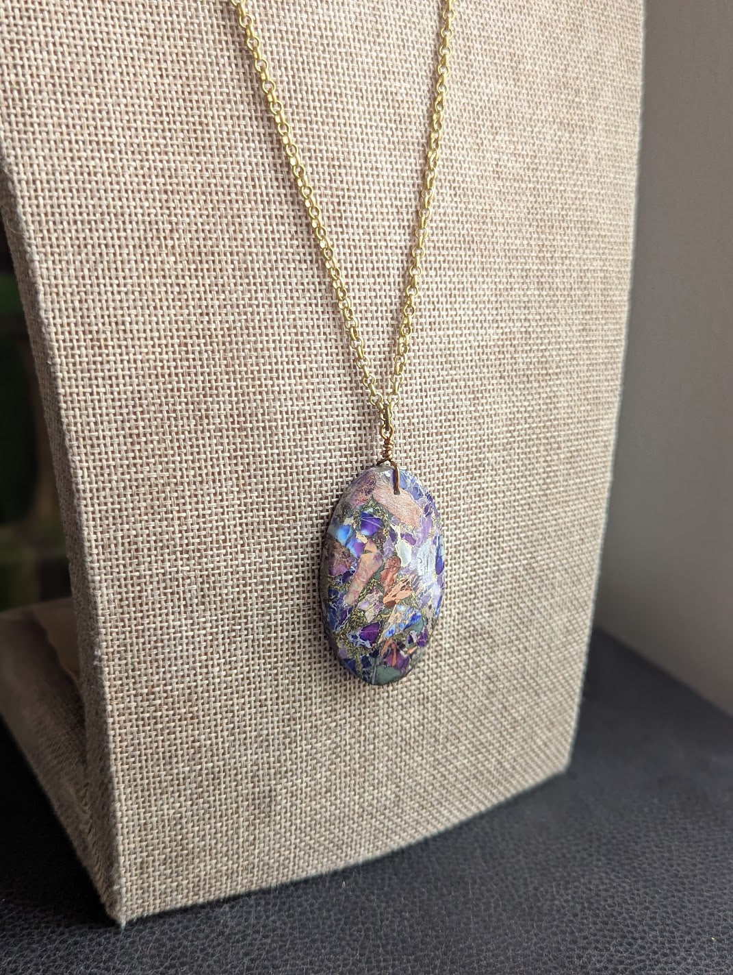 Purple Sea Sediment Jasper Brass Necklace