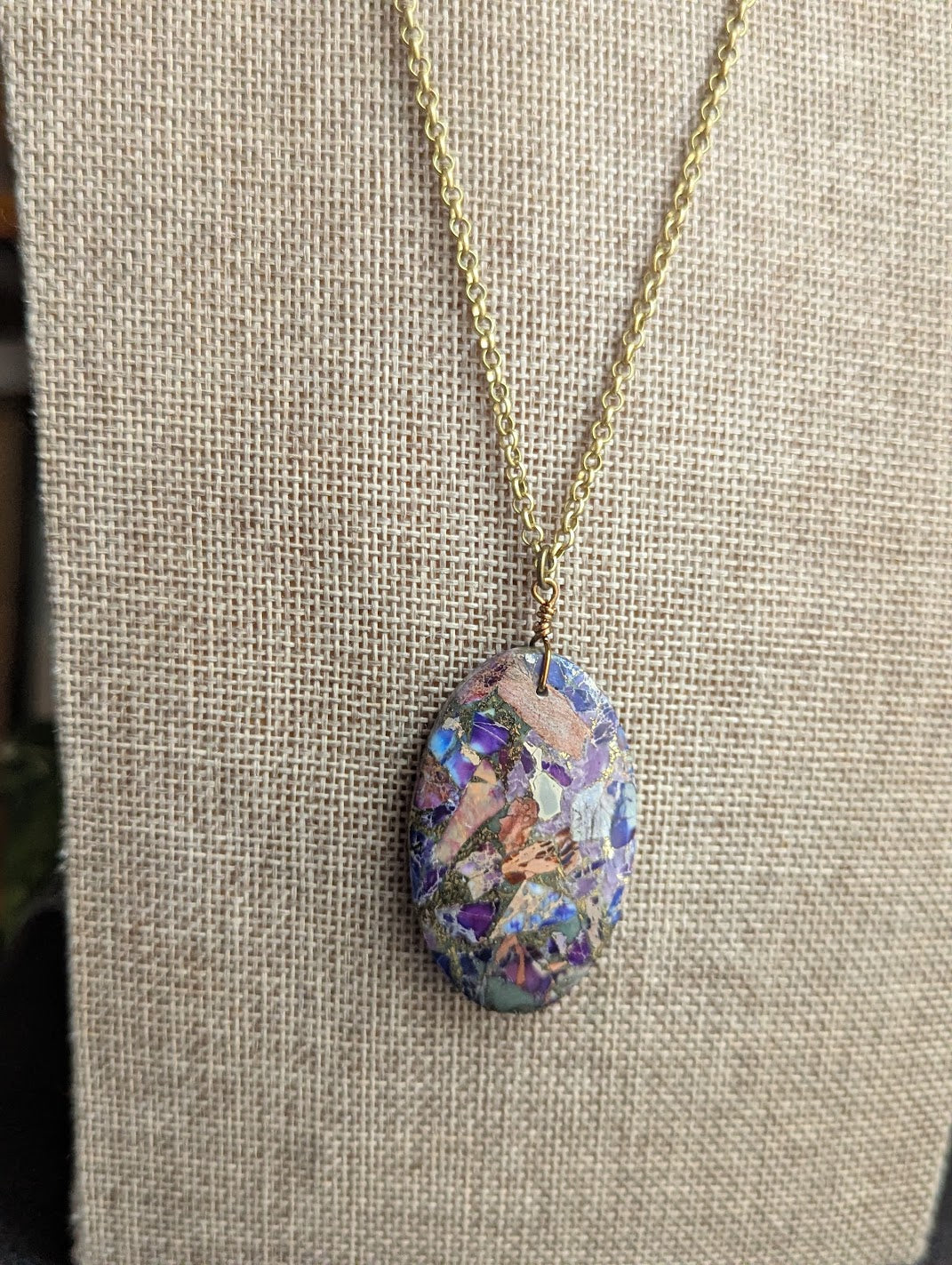 Purple Sea Sediment Jasper Brass Necklace