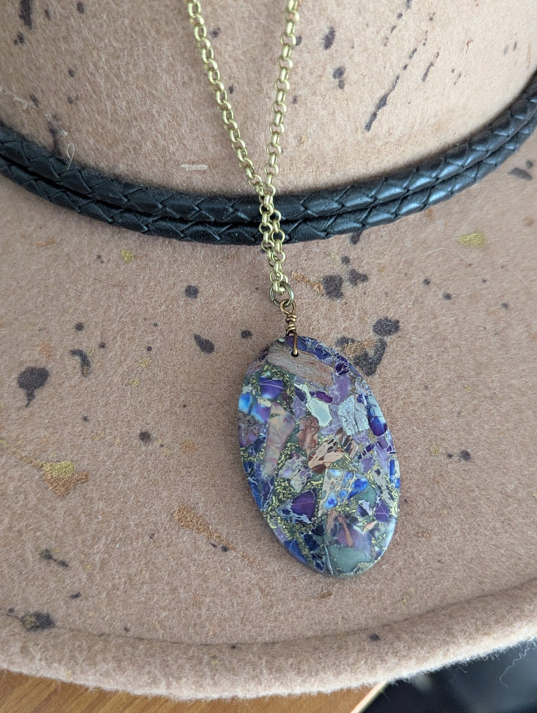 Purple Sea Sediment Jasper Brass Necklace