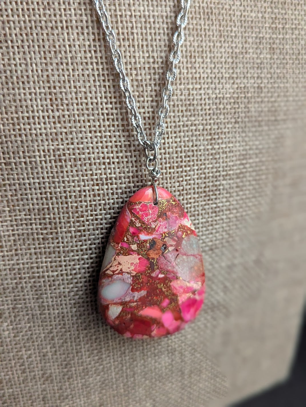 Pink Sea Sediment Jasper Silver Necklace