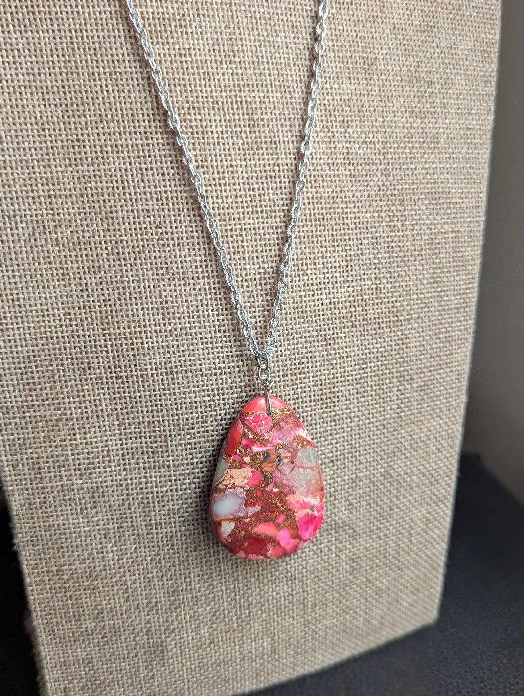 Pink Sea Sediment Jasper Silver Necklace