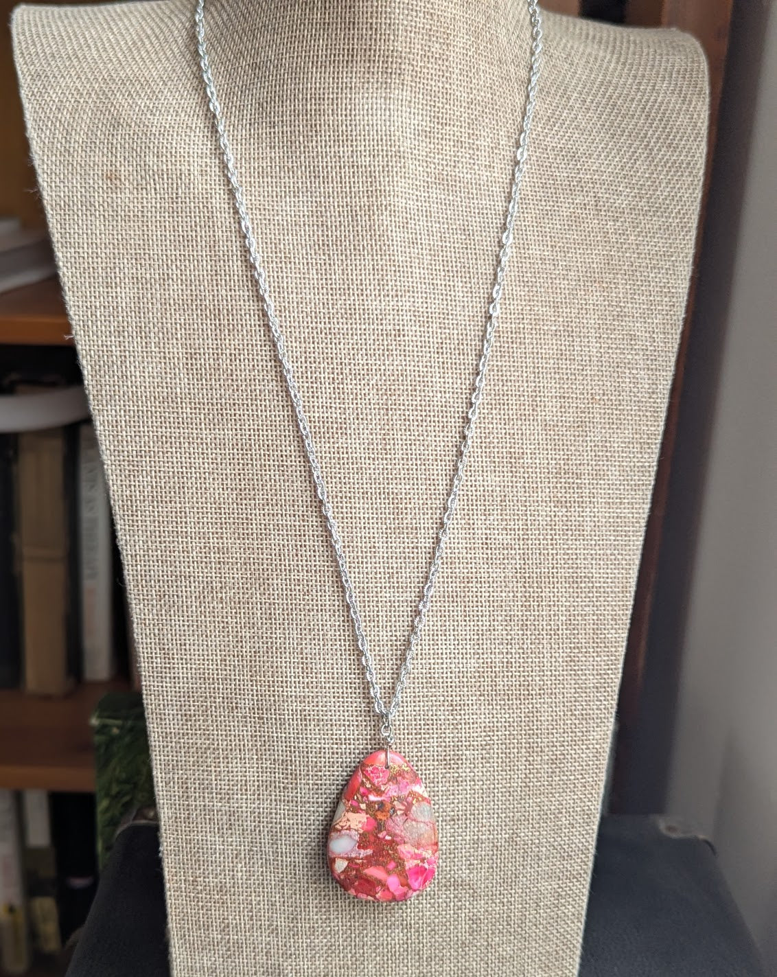 Pink Sea Sediment Jasper Silver Necklace