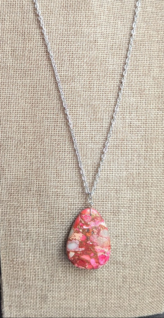 Pink Sea Sediment Jasper Silver Necklace