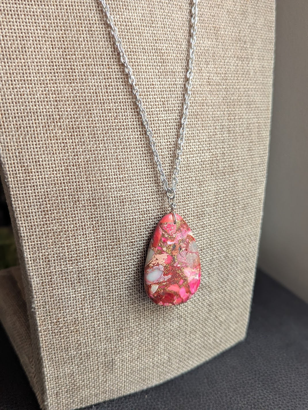 Pink Sea Sediment Jasper Silver Necklace