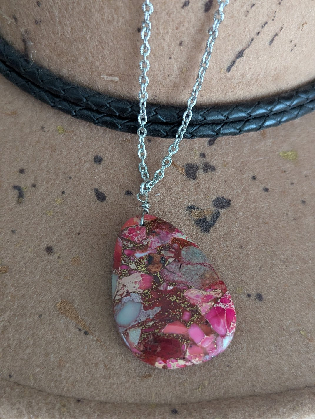 Pink Sea Sediment Jasper Silver Necklace