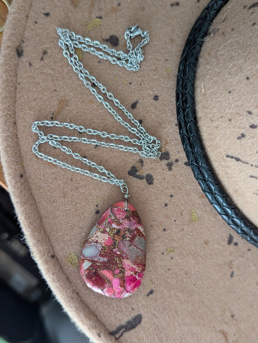 Pink Sea Sediment Jasper Silver Necklace