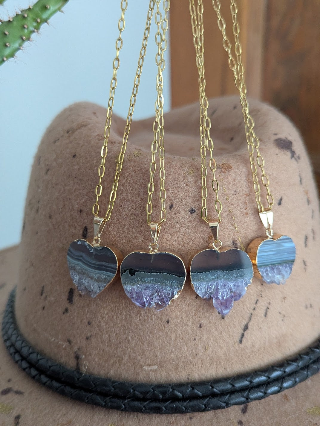 Amethyst Heart Half Raw Gold Necklace