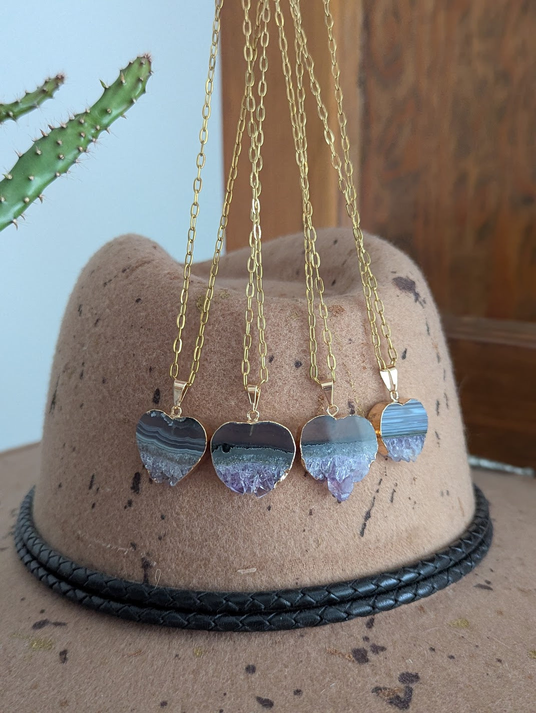 Amethyst Heart Half Raw Gold Necklace