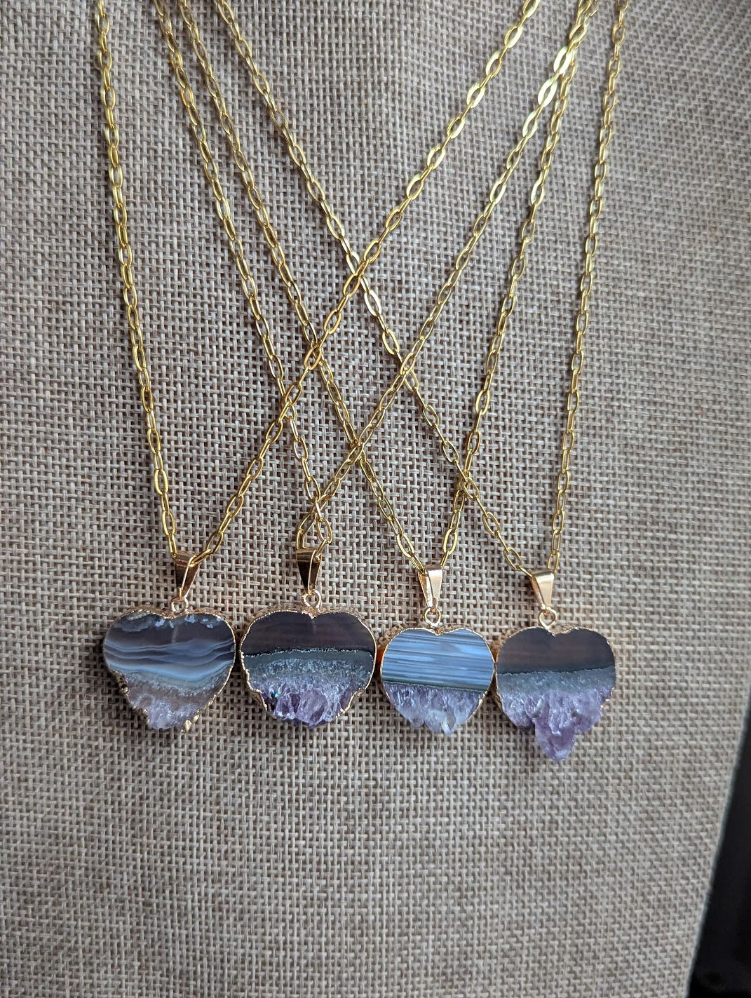 Amethyst Heart Half Raw Gold Necklace