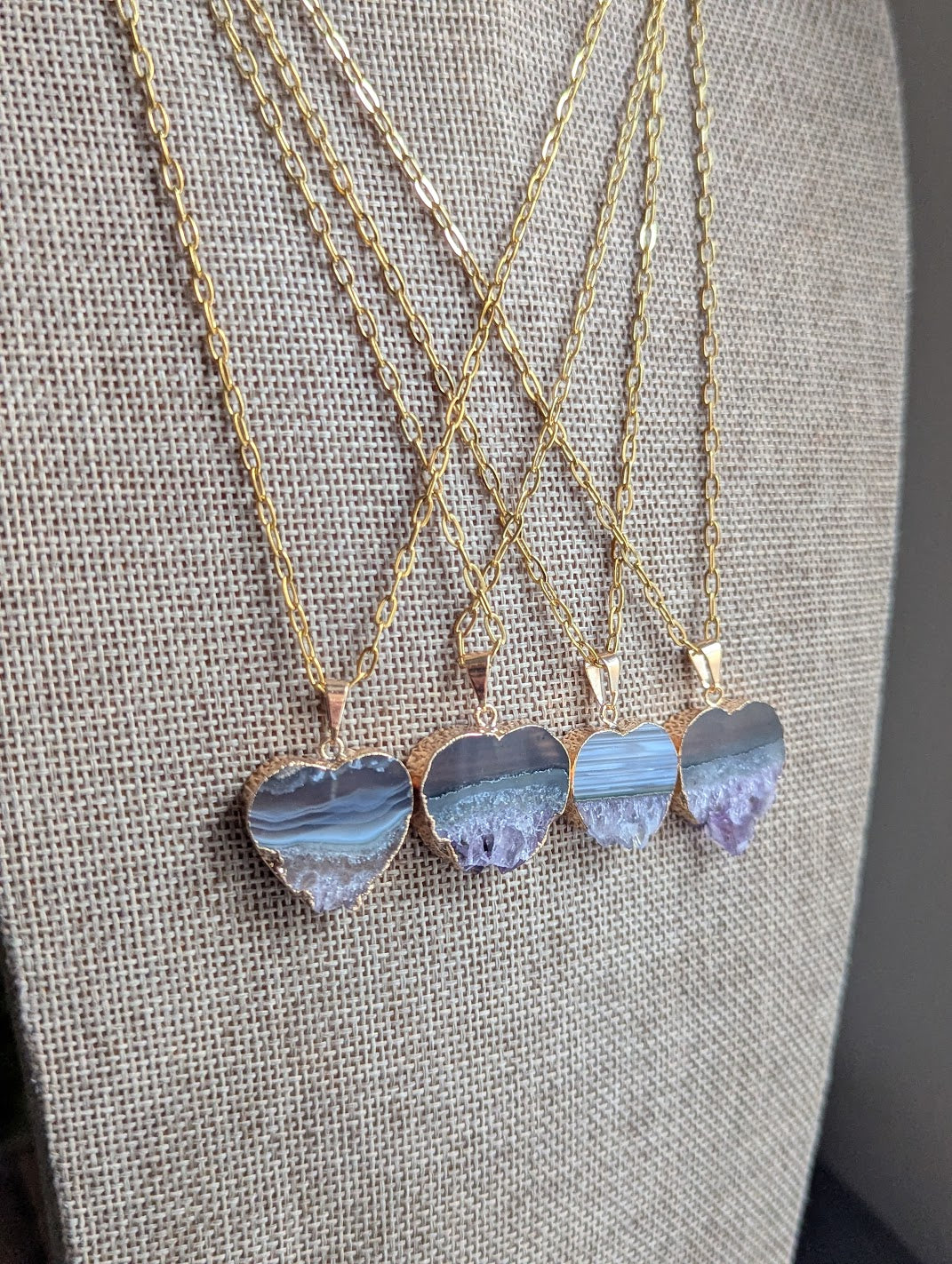 Amethyst Heart Half Raw Gold Necklace
