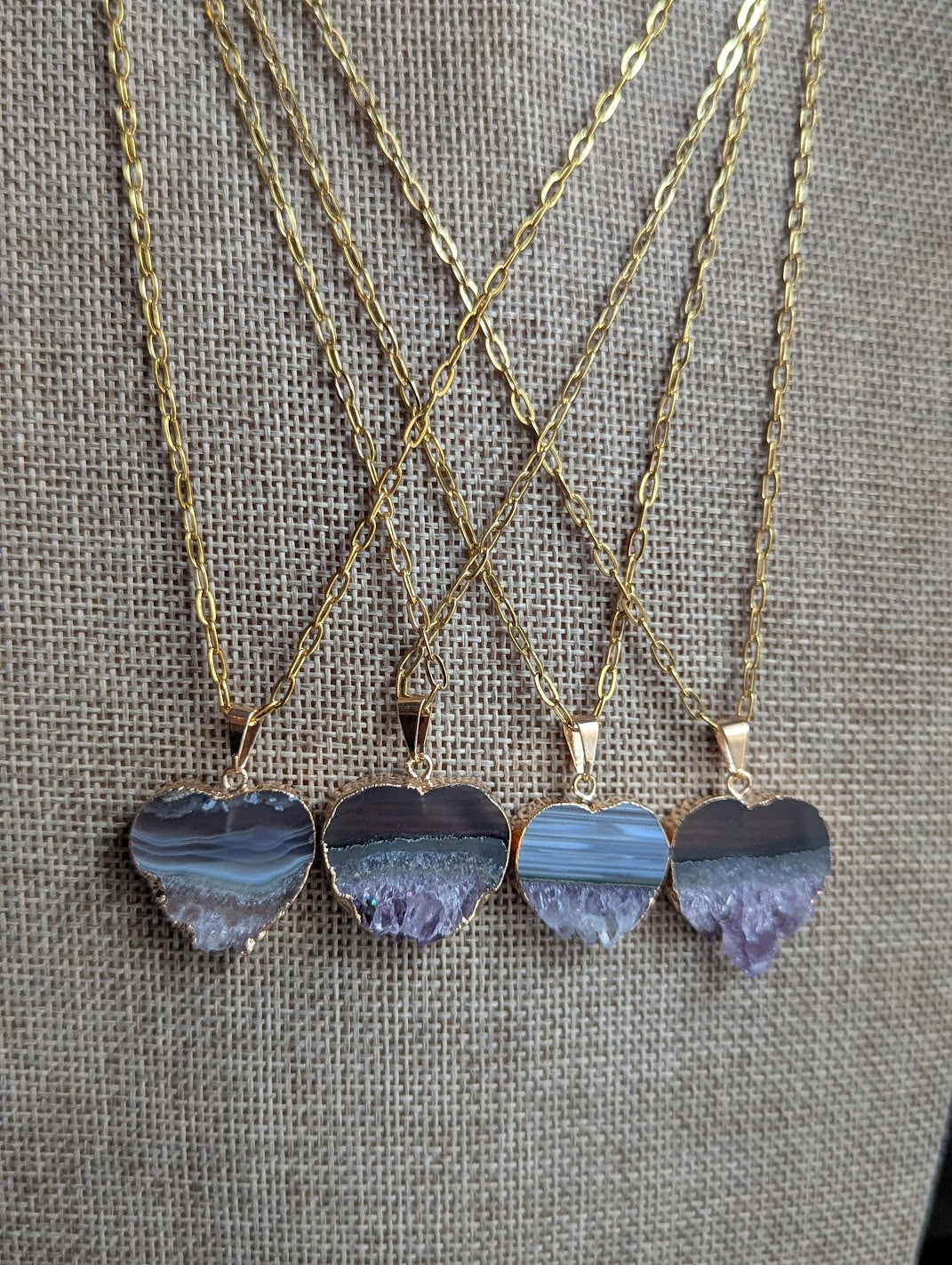 Amethyst Heart Half Raw Gold Necklace