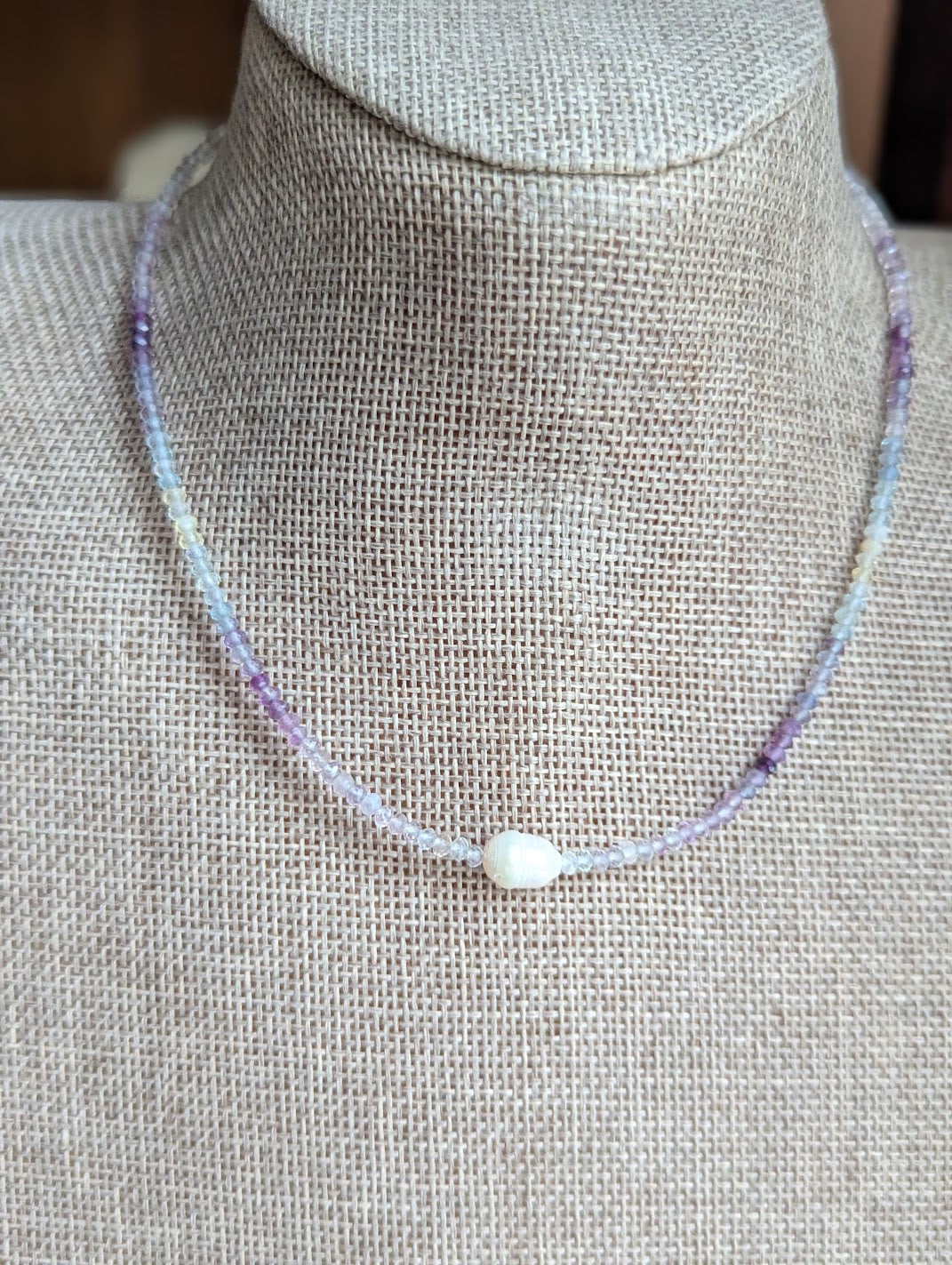 Faceted Beaded Fluorite and Freshwater Pearl Necklace