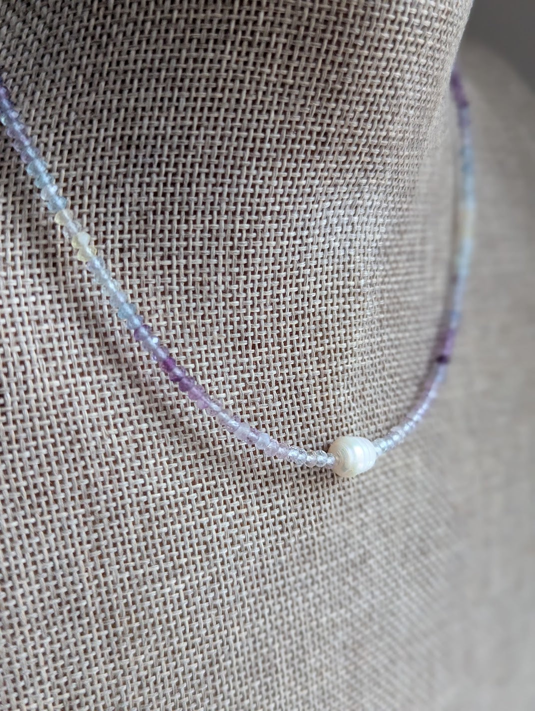 Faceted Beaded Fluorite and Freshwater Pearl Necklace