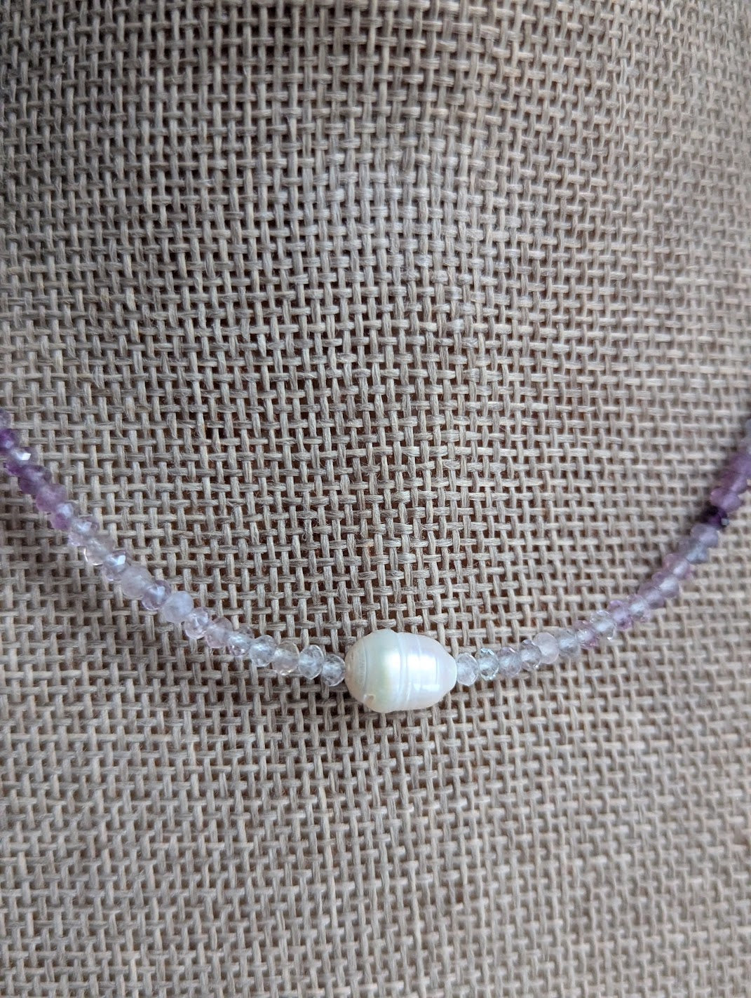 Faceted Beaded Fluorite and Freshwater Pearl Necklace