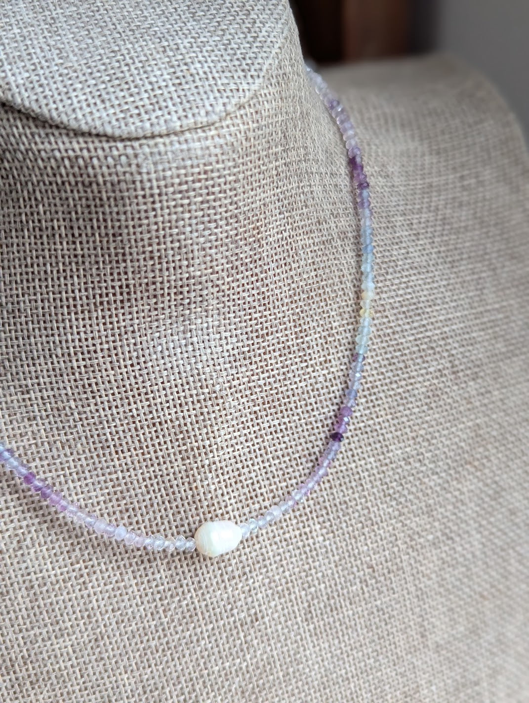 Faceted Beaded Fluorite and Freshwater Pearl Necklace